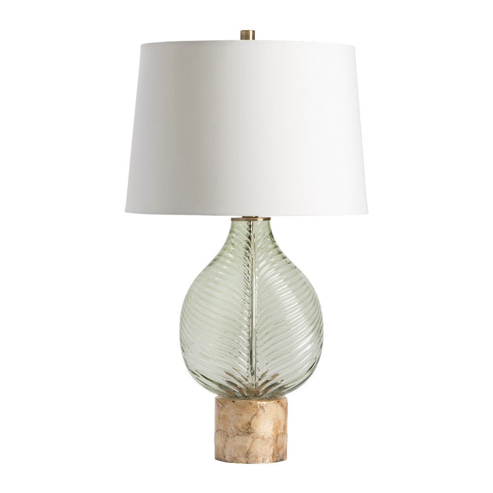 28’’ Table Lamp | White Shade | Green Glass Leaf | Brown Capiz Shell CCL-CVAZBS084