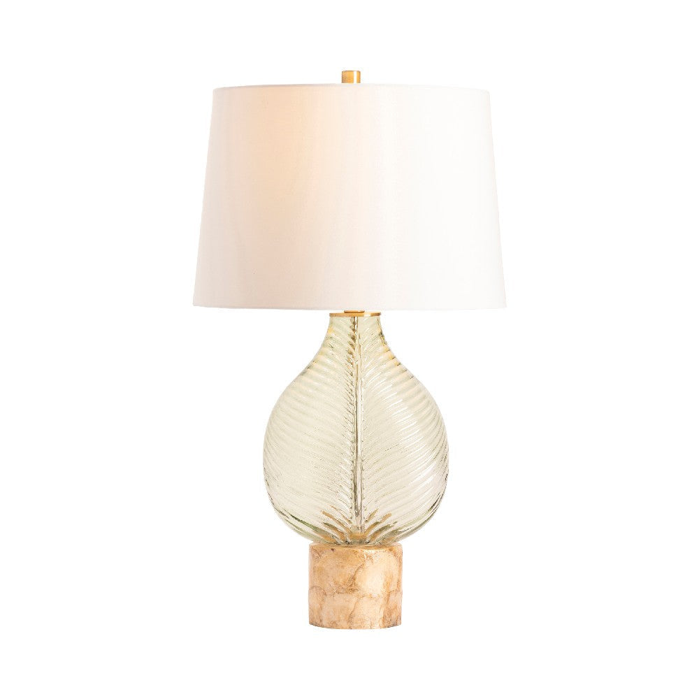 28’’ Table Lamp | White Shade | Green Glass Leaf | Brown Capiz Shell CCL-CVAZBS084