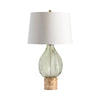 28" Table Lamp | White Shade | Green Glass Leaf | Brown Capiz Shell
