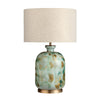 Uzma Table Lamp with Oatmeal Linen Shade | Metal Base | Green-Gold Glass