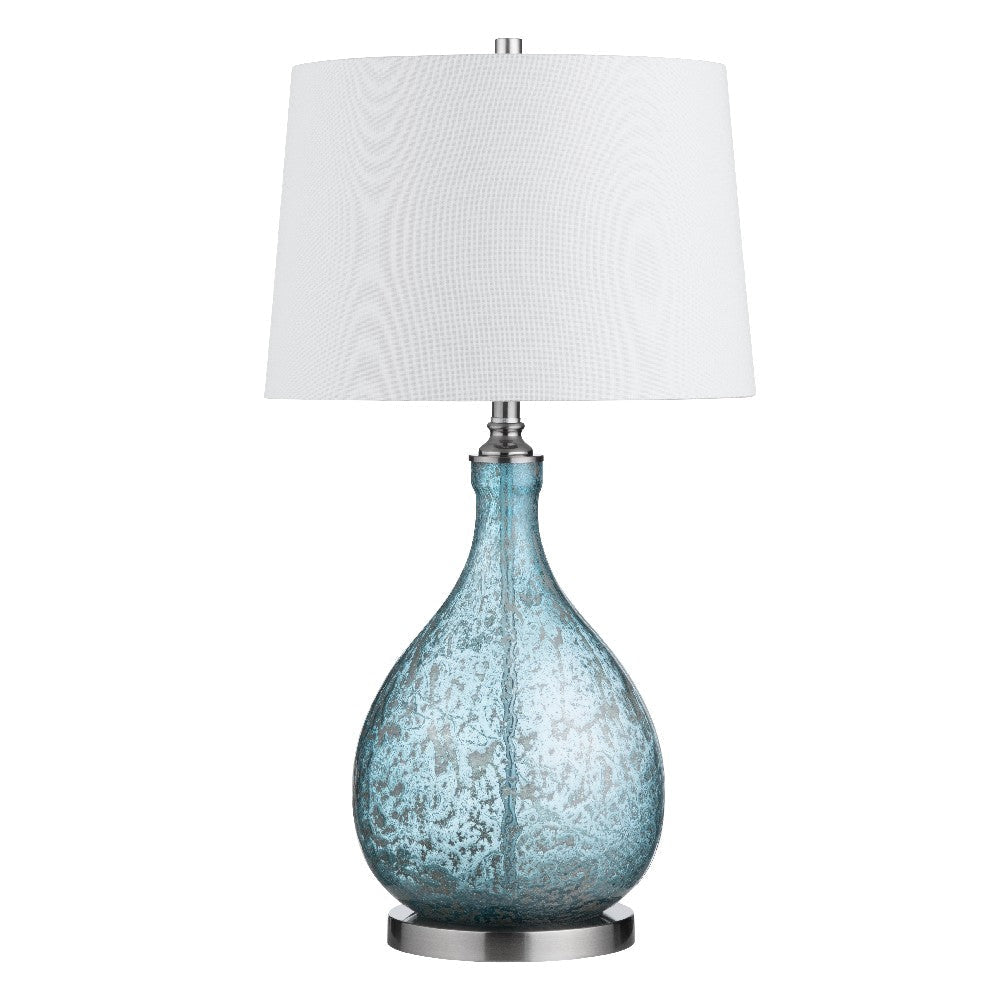 Taha Table Lamp with White Tapered Drum Shade | Metal Base | Blue Glass CCL-CVAZBS122