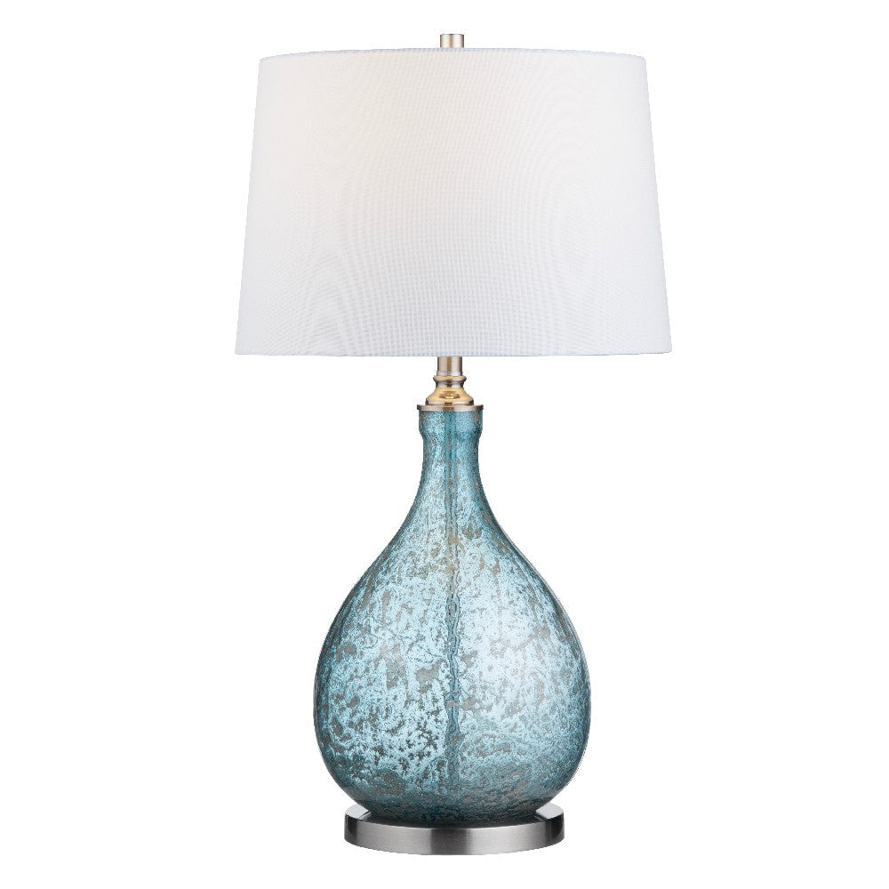 Taha Table Lamp with White Tapered Drum Shade | Metal Base | Blue Glass CCL-CVAZBS122
