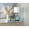 Taha Table Lamp with White Tapered Drum Shade | Metal Base | Blue Glass
