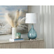 Taha Table Lamp with White Tapered Drum Shade | Metal Base | Blue Glass