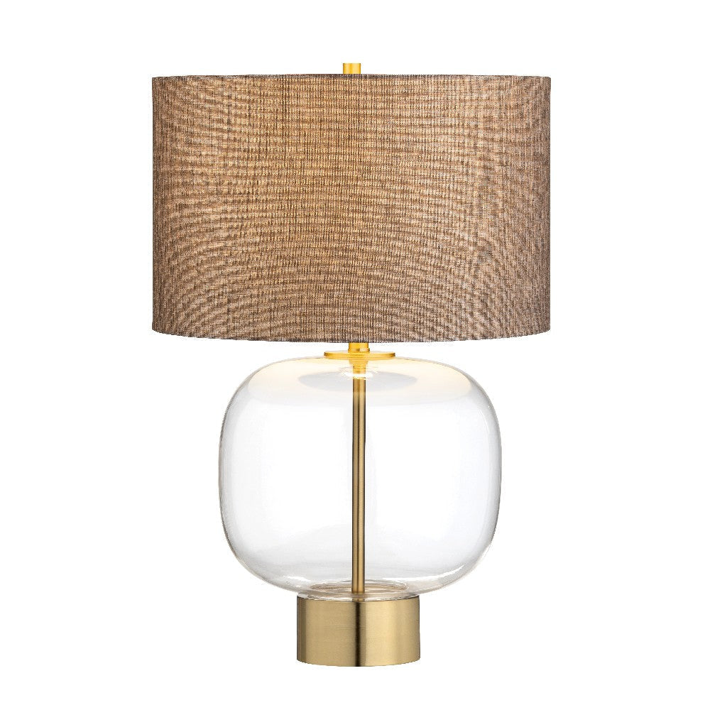 Aady Table Lamp | Brown Linen Shade | Gold Metal Accents | Clear Glass CCL-CVAZBS129