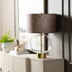 Aady Table Lamp | Brown Linen Shade | Gold Metal Accents | Clear Glass
