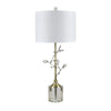 Cazy Table Lamp with Textured Burlap Shade | Crystal Leaves and Green Glass