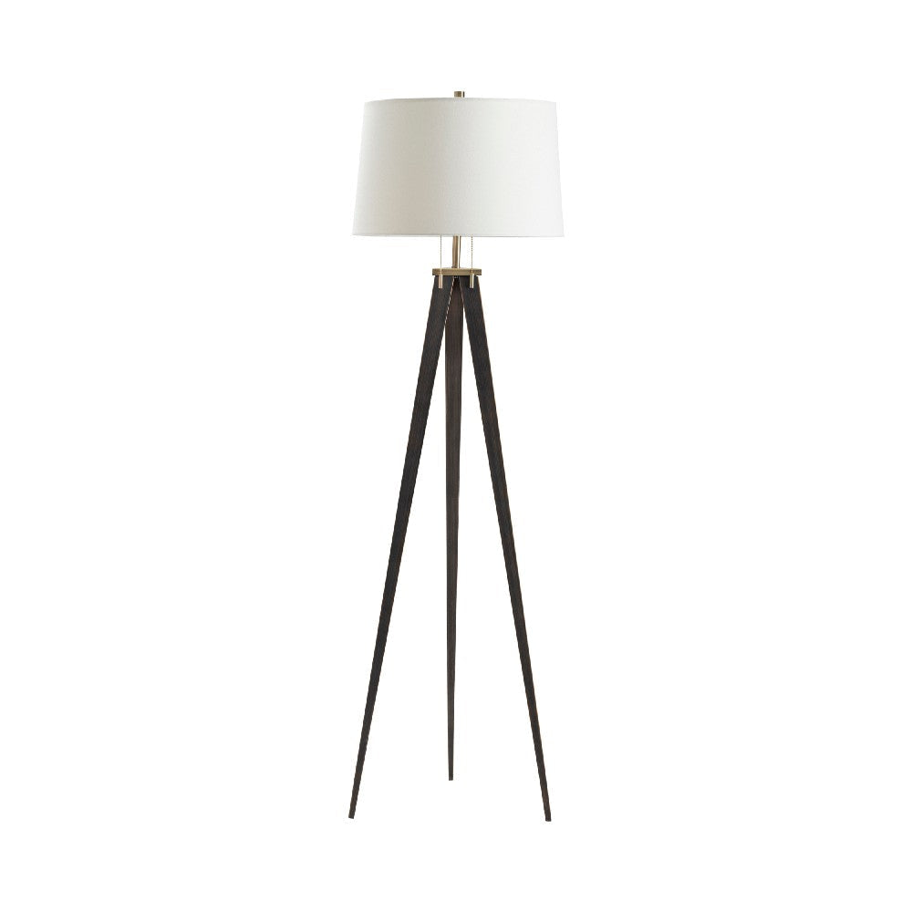 Lenny Accent Floor Lamp | Retro Bronze Metal Tripod Base | Linen Shade