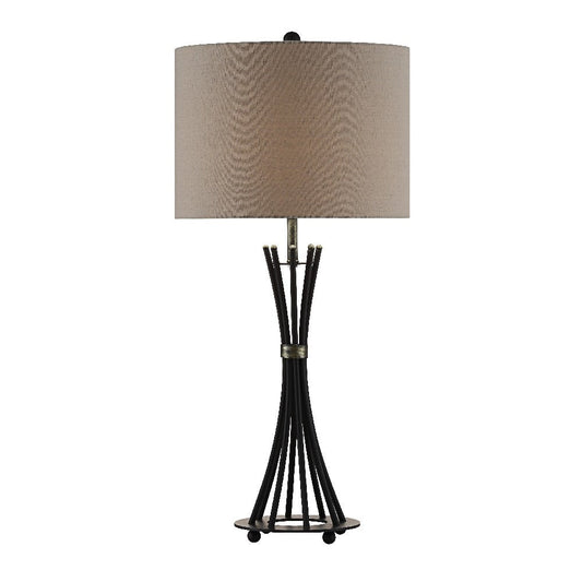 Denny Table Lamp with Black Metal Base | Neutral Tan Fabric Shade