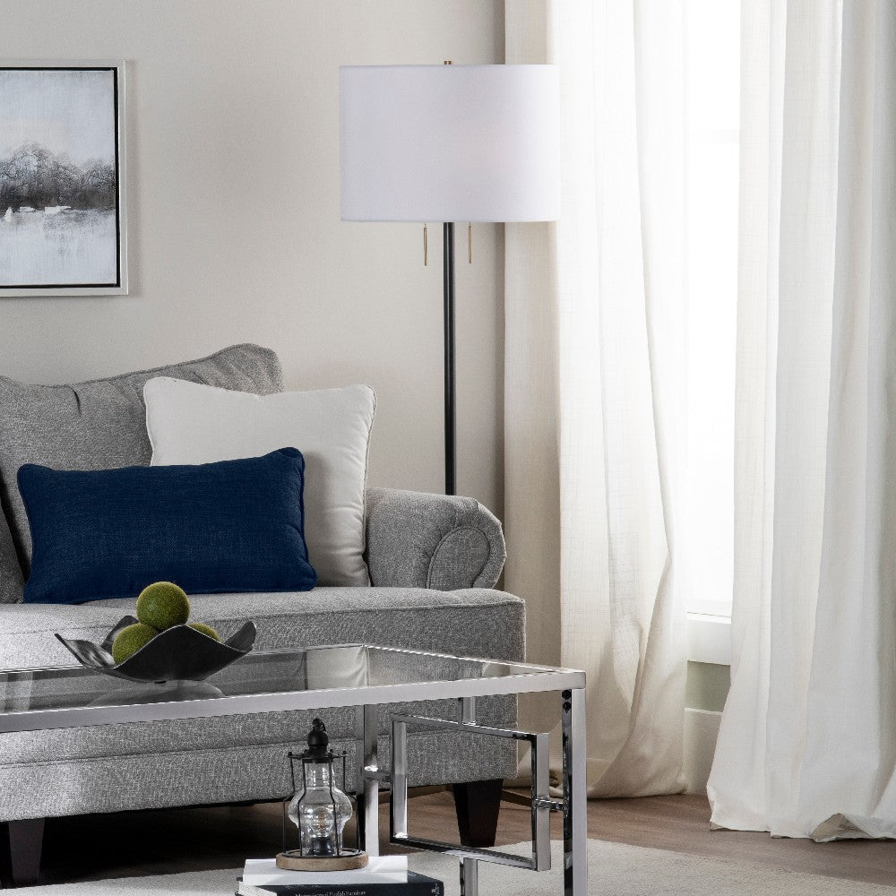 Vedy Floor Lamp with Retro Black Gold Metal Base | White Drum Shade
