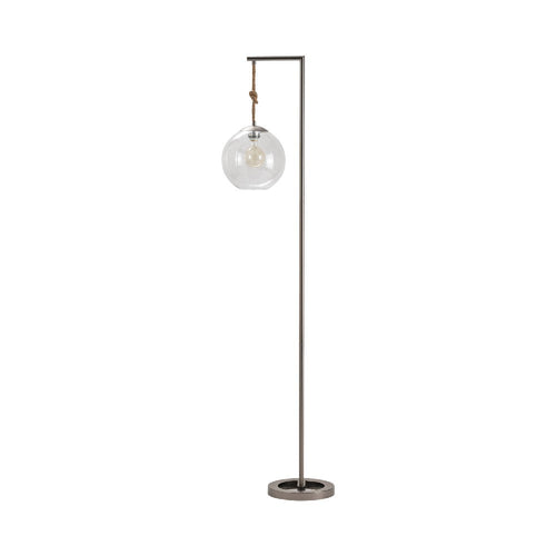 Monny Floor Lamp | Hand-Tied Rope | Glass Globe Shade | Arch Black Metal