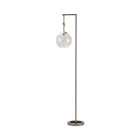 Monny Floor Lamp | Hand-Tied Rope | Glass Globe Shade | Arch Black Metal