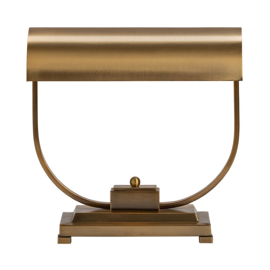 Samie Tabletop Accent Lamp | Pharmacy Style Curved Frame | Brass Metal Shade