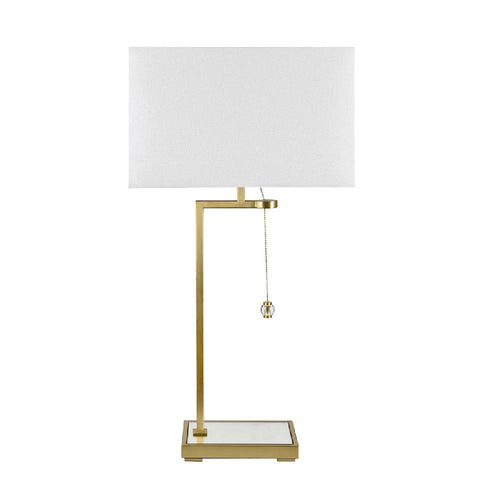 Jenie Table Lamp | Modern Gold Metal Angled Arm | Hardback Shade | Mirrored