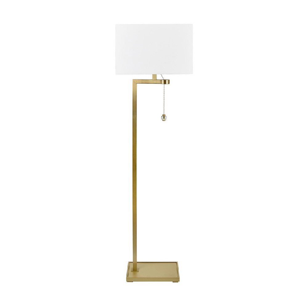Jenie Floor Lamp with Angled Gold Metal Arm | Rectangular White Linen Shade