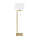 Jenie Floor Lamp with Angled Gold Metal Arm | Rectangular White Linen Shade