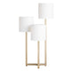 Barney Three Light Accent Table Lamp | White Linen Shades | Brass Metal