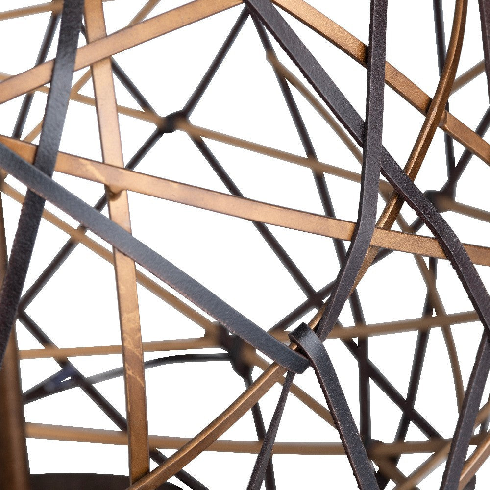 Tara Table Lamp | White Drum Shade | Woven Faux-Leather and Copper Metal