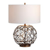 Tara Table Lamp | White Drum Shade | Woven Faux-Leather and Copper Metal CCL-CVAZER148