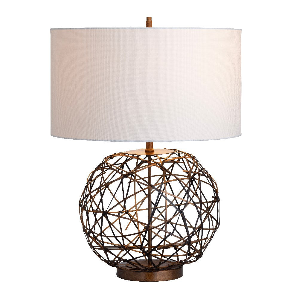 Tara Table Lamp | White Drum Shade | Woven Faux-Leather and Copper Metal CCL-CVAZER148