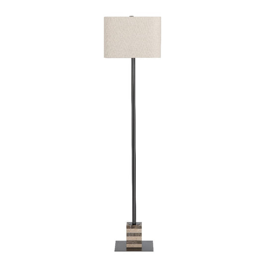 Tasha Floor Lamp | Gray Travertine Marble and Cream White Hardback Shade