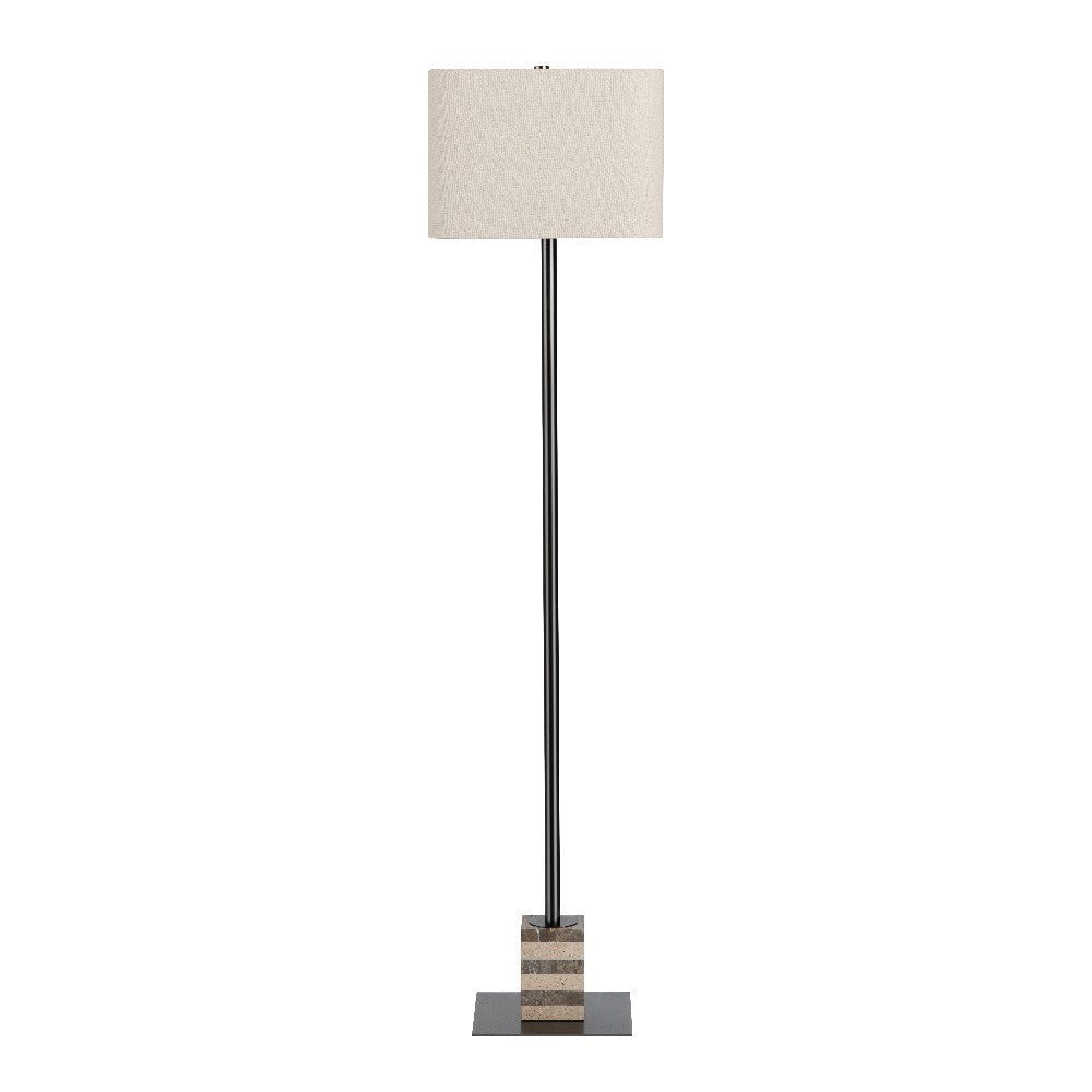 Tasha Floor Lamp | Gray Travertine Marble and Cream White Hardback Shade