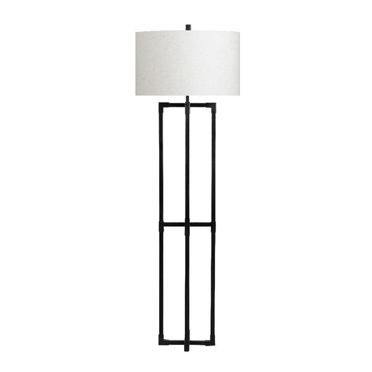 Preco Floor Lamp | Riveted Bronze Metal Folded Corners | Drum Shade