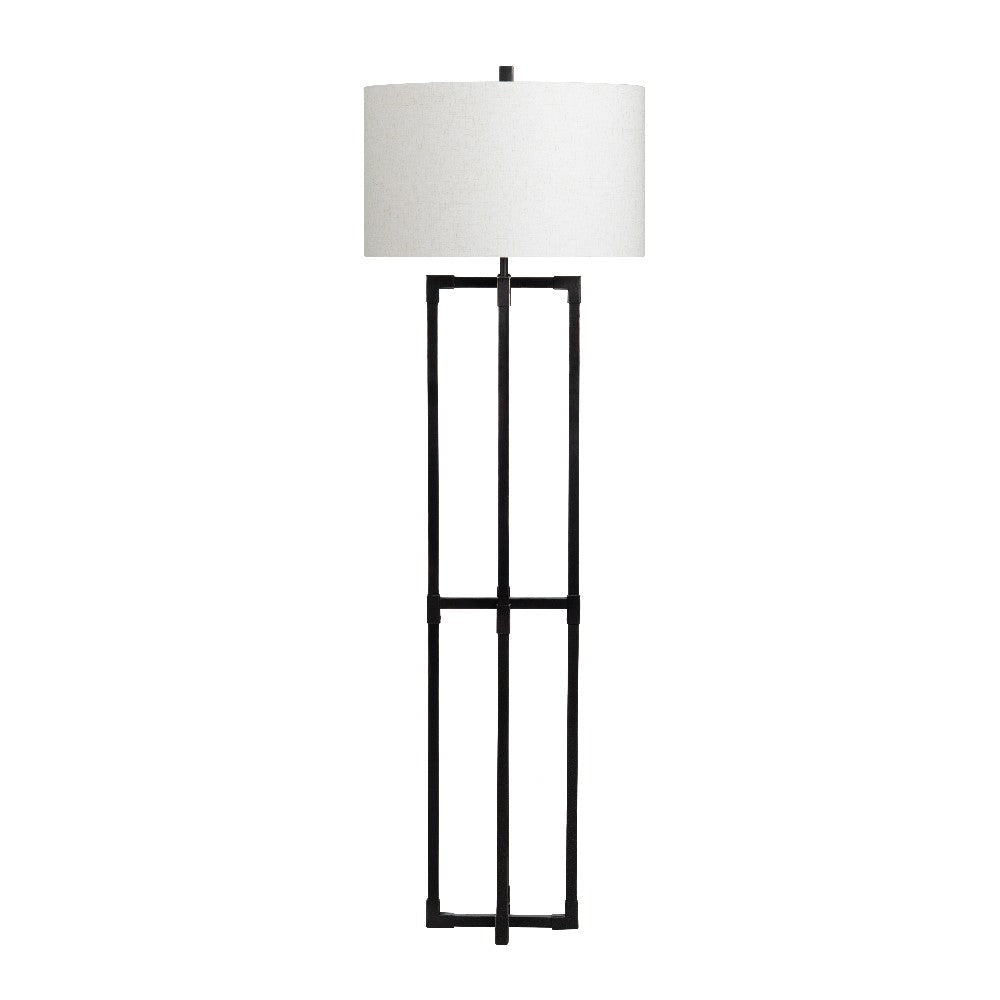 Preco Floor Lamp | Riveted Bronze Metal Folded Corners | Drum Shade