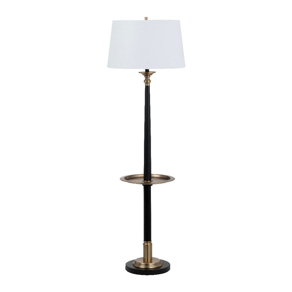 Clary Floor Lamp with Built-In Tray Table | Antique Style Brass | Off White Shade