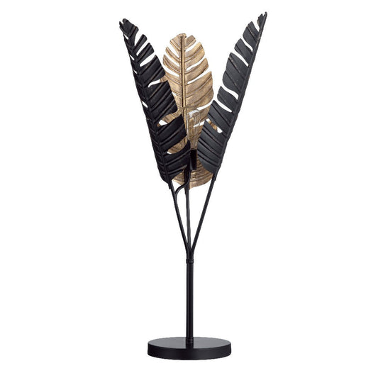 Rocky Table Lamp with Embossed Palm Frond Shade | Black Gold Metal