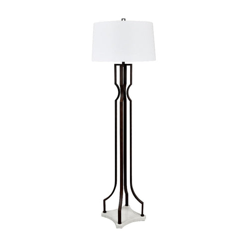 Traya Floor Lamp with Tapered Shade | Aged Bronze Metal | White-Gray Marble