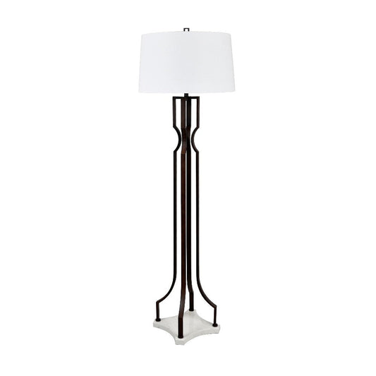 Traya Floor Lamp with Tapered Shade | Aged Bronze Metal | White-Gray Marble