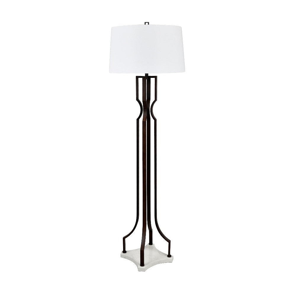 Traya Floor Lamp with Tapered Shade | Aged Bronze Metal | White-Gray Marble