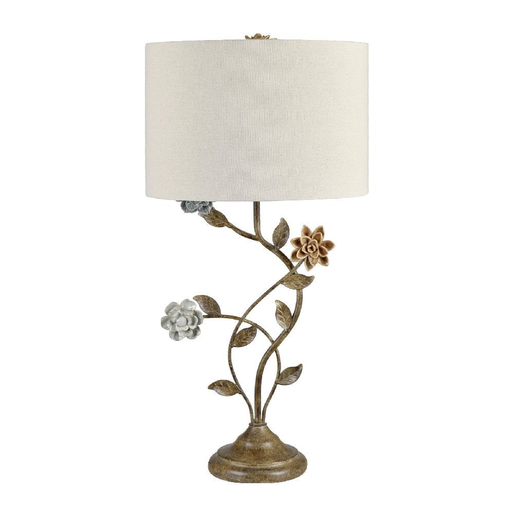 Gerry Table Lamp Set of 2 | Vintage Flower Vine Base | Floral Brass | Cream Shade