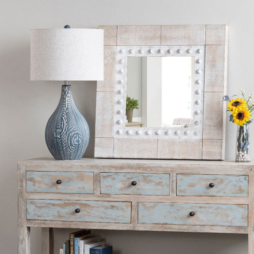 Dilly Table Lamp | Tan Hardback Linen Shade | Gray Teardrop Ceramic Base