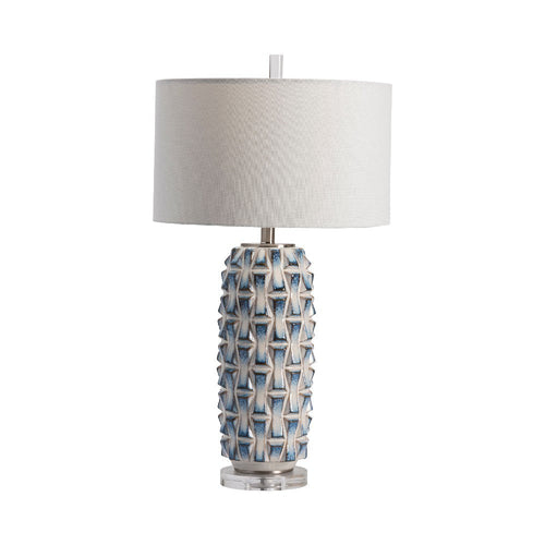 Jacky Table Lamp | Raised Blue-White Patterned Crystal | White Shade
