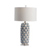Jacky Table Lamp | Raised Blue-White Patterned Crystal | White Shade