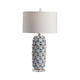 Jacky Table Lamp | Raised Blue-White Patterned Crystal | White Shade