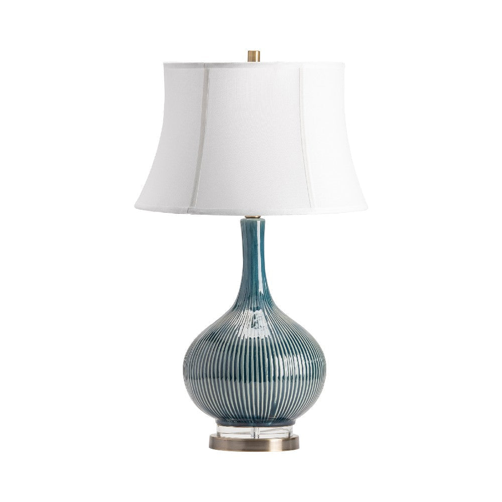 Nona Table Lamp | Ribbed Textured Teal Blue Ceramic | Off-White Shade