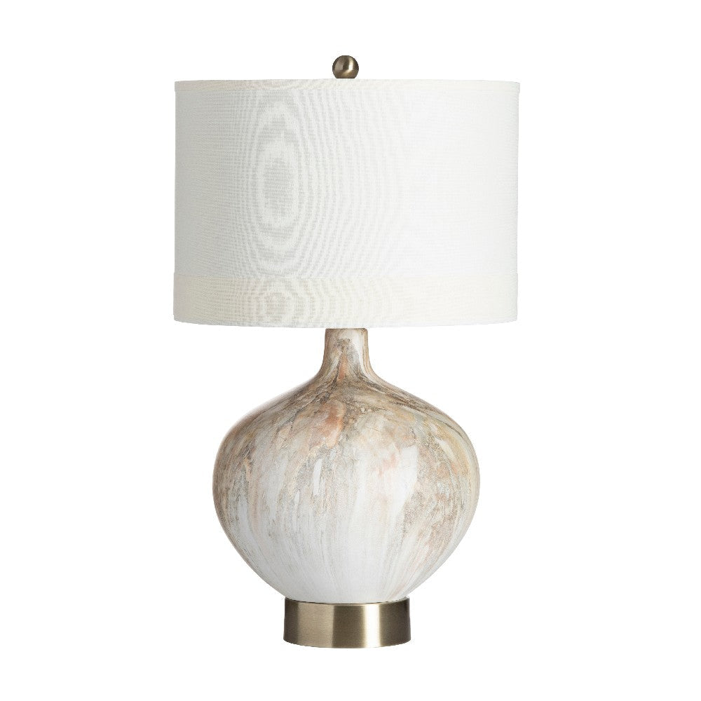 Racky Table Lamp with Gray Accents | Off-White Ceramic | Drum Shade