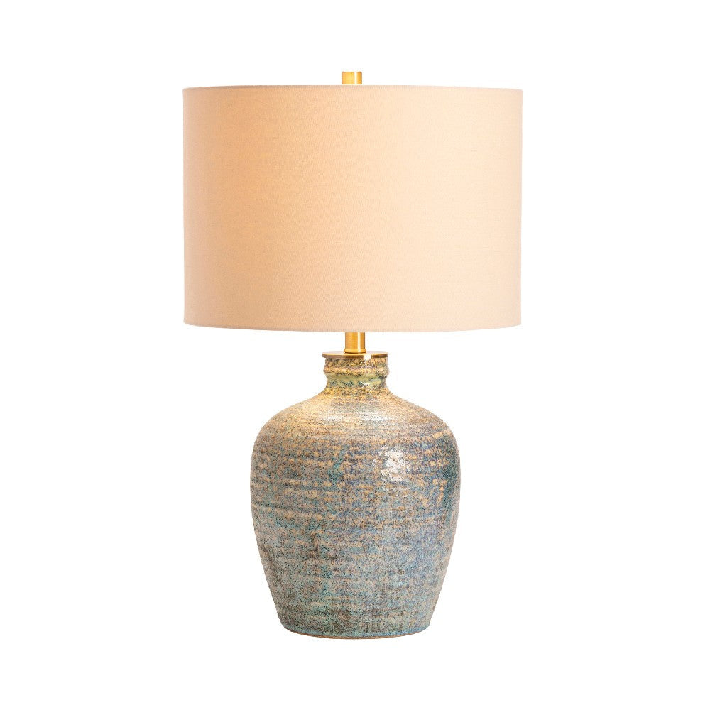 Anky Table Lamp | Oatmeal Hardback Linen Drum Shade | Turquoise Ceramic CCL-CVAZP049A