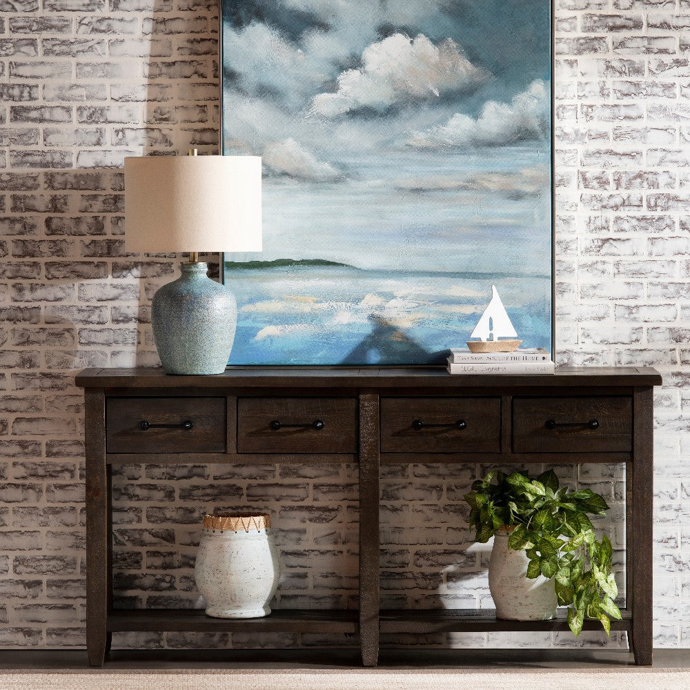 Anky Table Lamp | Oatmeal Hardback Linen Drum Shade | Turquoise Ceramic