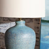Anky Table Lamp | Oatmeal Hardback Linen Drum Shade | Turquoise Ceramic CCL-CVAZP049A