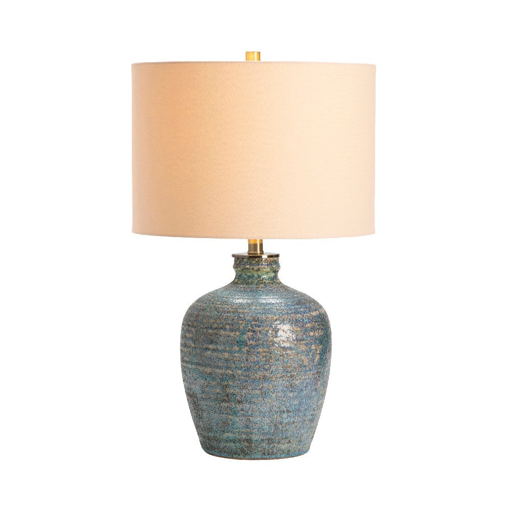 Anky Table Lamp | Oatmeal Hardback Linen Drum Shade | Turquoise Ceramic