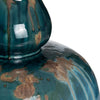 Reggy Table Lamp | Brown Hardback Drum Shade | Teal Blue Drips | White Ceramic