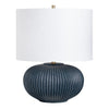 Cherie Table Lamp | White Linen Shade | Ribbed Texture Navy Blue Ceramic Base