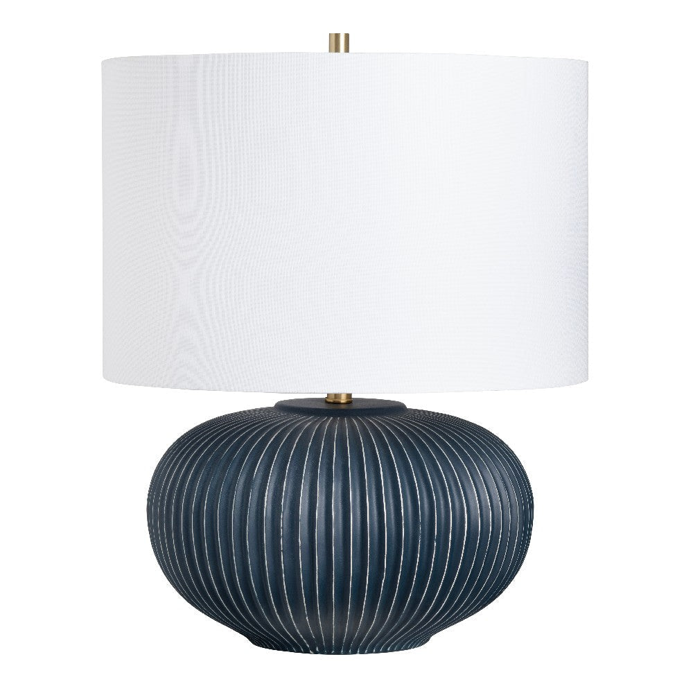 Cherie Table Lamp | White Linen Shade | Ribbed Texture Navy Blue Ceramic Base