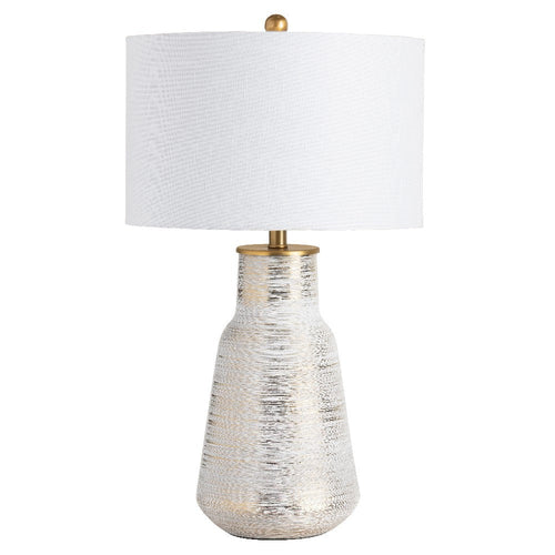 Trixie Table Lamp Set of 2 | White Linen Drum Shade | White-Gold Ceramic