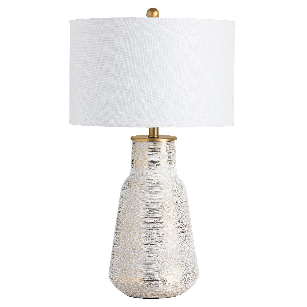 Trixie Table Lamp Set of 2 | White Linen Drum Shade | White-Gold Ceramic