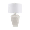 Wuzu Table Lamp | Drum Shade | Woven Wicker Pattern White Ceramic